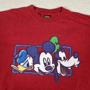 Vintage Mickey Unlimited Disney Shirt Mens XL Red Mickey Donald Goofy 90s Tee